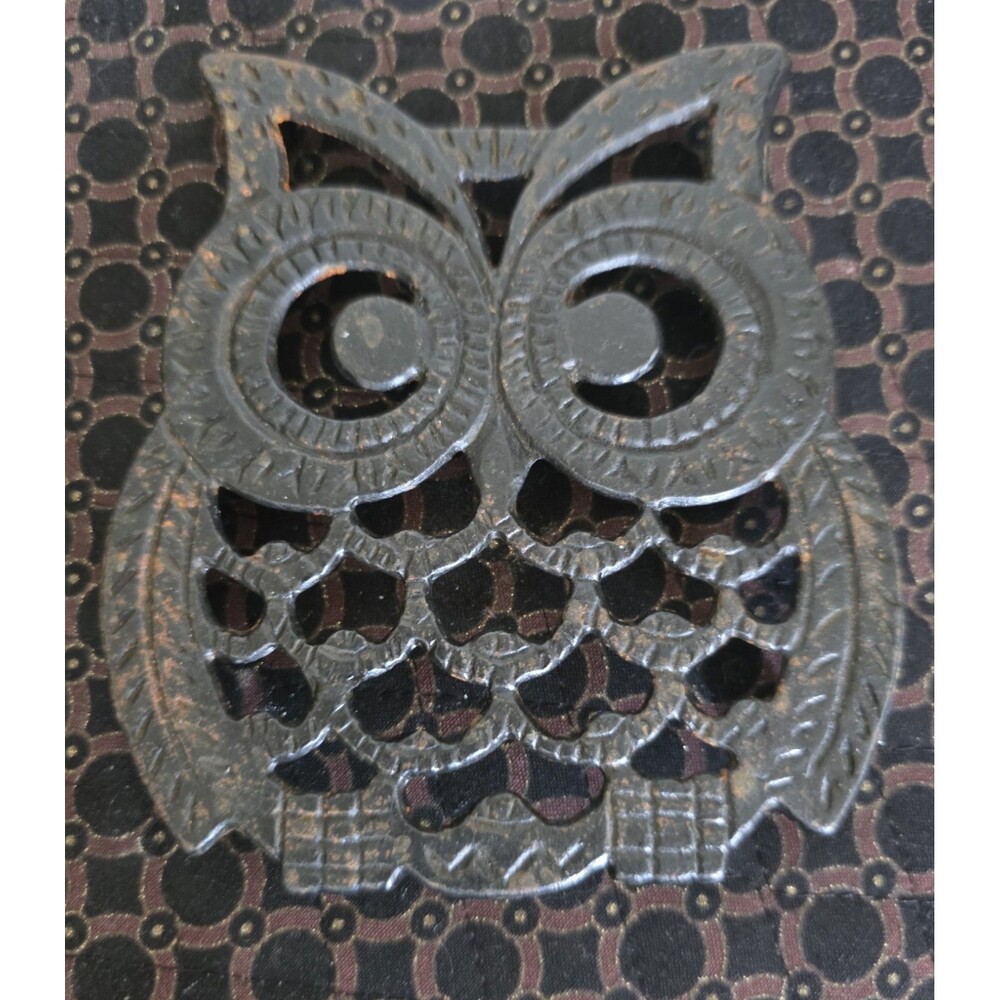 VINTAGE Cast Iron Trivet Coaster OWL Kitchen Ware 5½" Made In Taiwan GuC